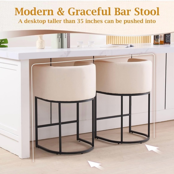 Elegant Cream Bar Stools with Black Frame - Picture 5 of 6